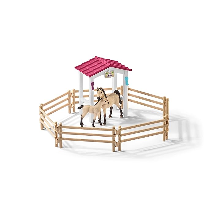 Schleich Horse Club Stall with Arabian Horses & Groomer Toy Figure