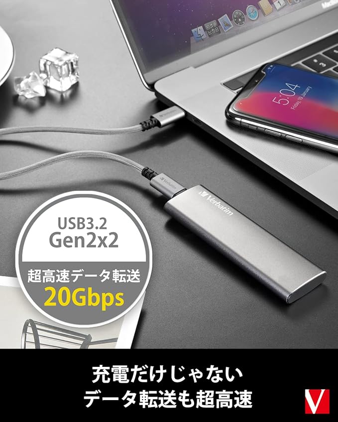 Verbatim CBCC32G2SLV1-A Heavy Duty USB Cable, 39.4 inches (100 cm), Type-C to C, USB3.2, Gen2x2, PD, 100W, Laptop Charging, Supports 4K, 60Hz, Video Output, Ultra Fast Data Transfer, 20Gbs, Silver