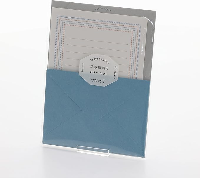 Midori 86463006 Letter Set, Letterpress, Frame Pattern, Blue,