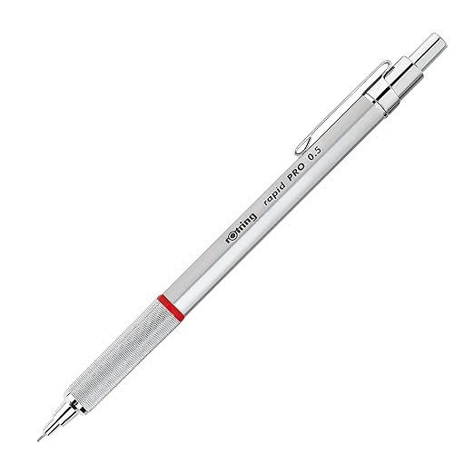 Rotring Rapid Pro Ballpoint Pen for Drawing, Sketching & Writing, Medium Point, Blue Ink Refill, Silver Metal Body