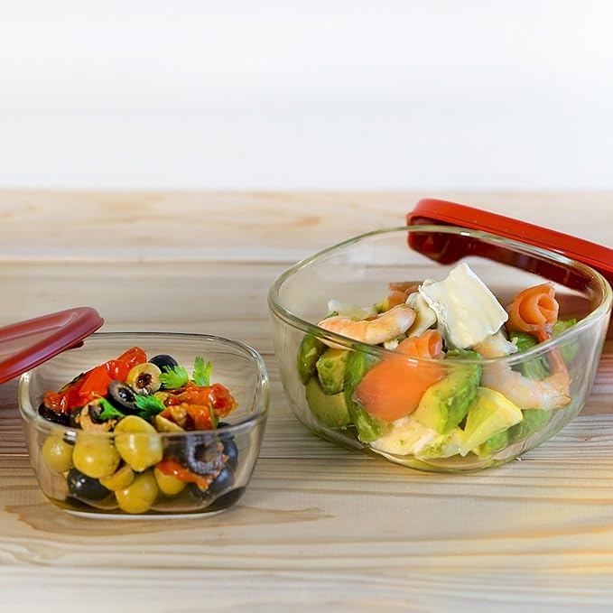 HARIO KST-2012-R Heat-Resistant Glass Storage Containers, Made in Japan, Red, 3 Pieces