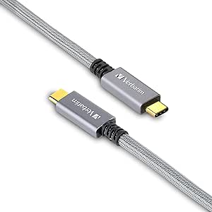 Verbatim CBCC32G2SLV1-A Heavy Duty USB Cable, 39.4 inches (100 cm), Type-C to C, USB3.2, Gen2x2, PD, 100W, Laptop Charging, Supports 4K, 60Hz, Video Output, Ultra Fast Data Transfer, 20Gbs, Silver