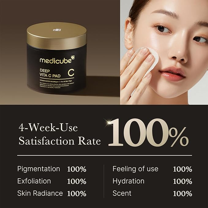 Medicube Deep Vita C Facial Pads, Vitamin C Toner Pads for Uneven Skin Tone, 500,000PPM of vitamin water & 3 types of vitamin, Hydrating & Resurfacing (70 sheets)