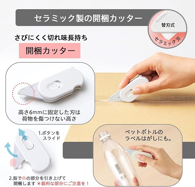 Plus BC-011 BC-011 36-750 Cardboard Cutter for Unpacking Opener with Label Remover Multi-functional Cutter, White