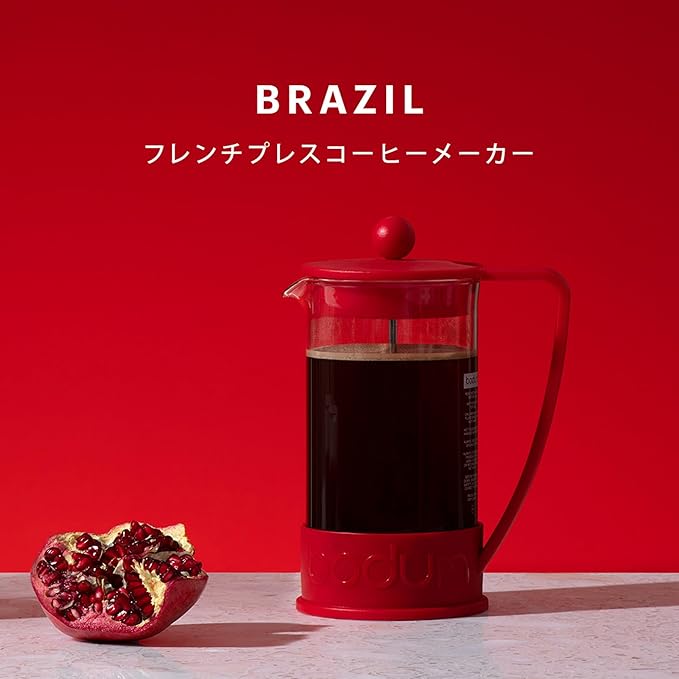 BODUM 10948-04 Brazilian French Press Coffee Maker, 11.8 g (350 ml), Red Stainless Steel Filter