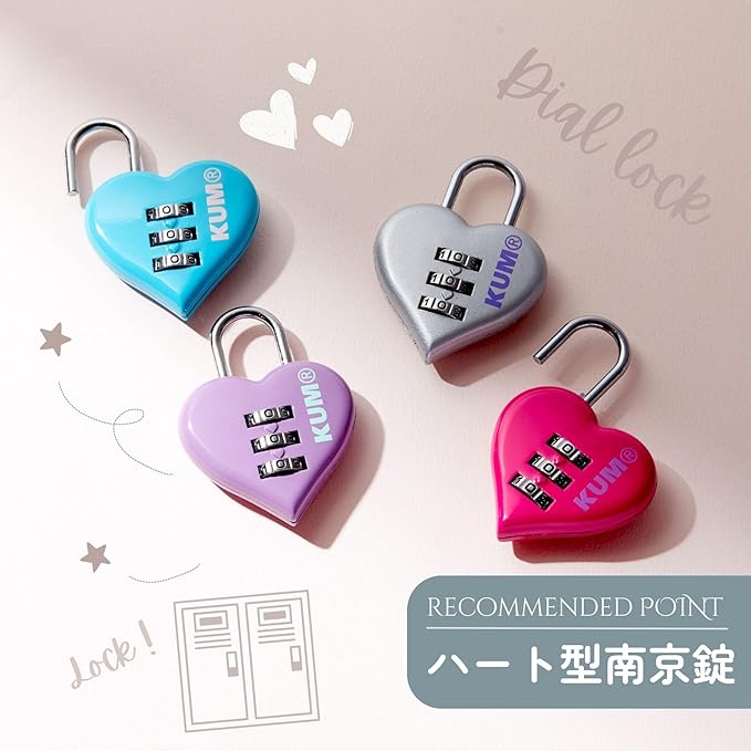 RAYMAY Fujii KM1148A KUM Heart Shape 3 Digit Padlock, Blue