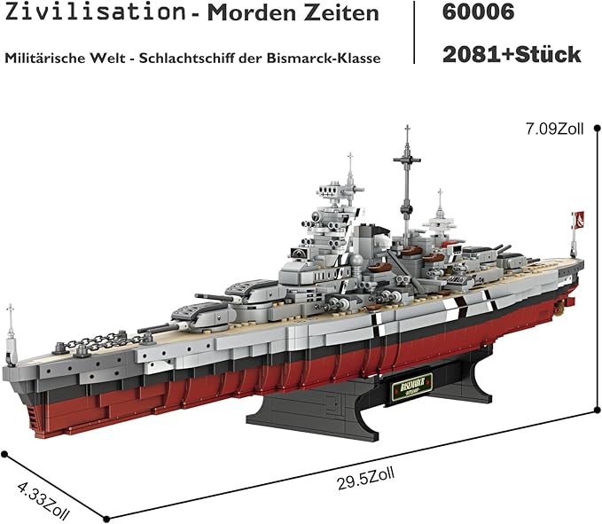 JMBricklayer Battleship Building Blocks Set 60006, Adult Building Toys, WWII Bismarck Navy Warship Ship Models, Military Building Blocks Building Toys, Birthday Christmas Gift Boys Military
