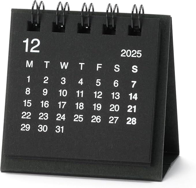 MUJI 84854125 2026 Desktop Mini Calendar, December 2025 - December 2026, Starts Monday, Black, Approx. 2.4 x 2.4 inches (60 x 60 mm), For Tabletops