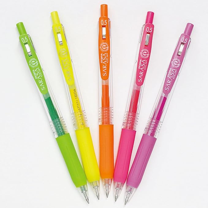 Zebra Technologies Sarasa Clip Ballpoint Pen, 5 Neon Colors Set, 0.5mm (JJ15-5C-NO)