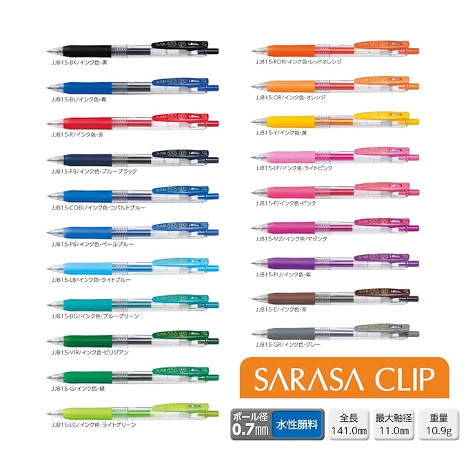 Zebra Sarasa Clip 0.03 inch (0.7 mm), 20 Colors, All Colors Set