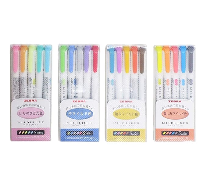 Zebra Mildliner Broad, Fine highlighter pen set, 20 Pastel Color set (Assorted)