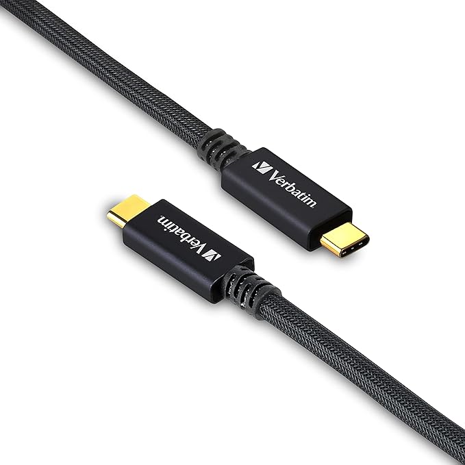 Verbatim CBCC32G2SLV1-A Heavy Duty USB Cable, 39.4 inches (100 cm), Type-C to C, USB3.2, Gen2x2, PD, 100W, Laptop Charging, Supports 4K, 60Hz, Video Output, Ultra Fast Data Transfer, 20Gbs, Silver