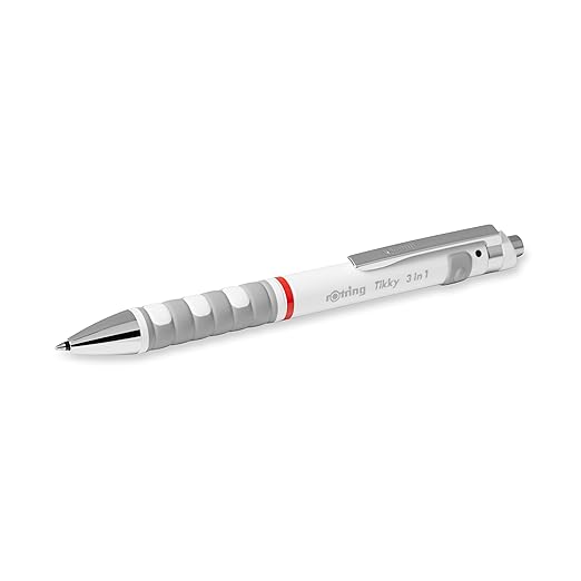 Rotring 1904451 Tikky 3-in-1 Mechanical Pencil/Ballpoint Pen/Highlighting Pen, 0.5 mm, White Barrel, Black & Red Ink