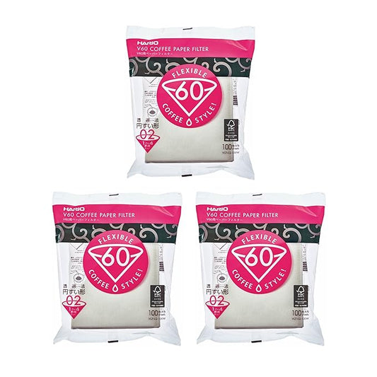 Hario 02 100-Count Coffee White Paper Filters, 3-Pack Set (Total of 300 Sheets)