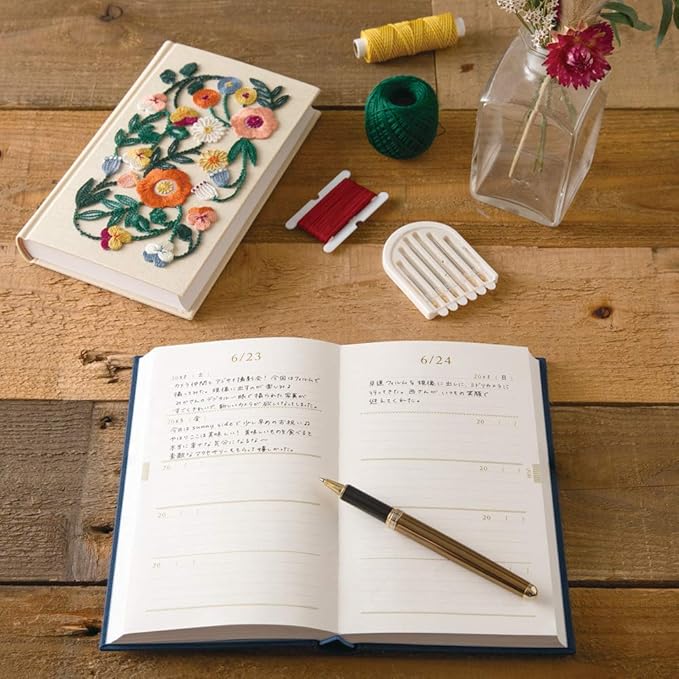 Midori 12883006 Diary, 5 Years Consecutive Embroidery, Floral Print, Beige