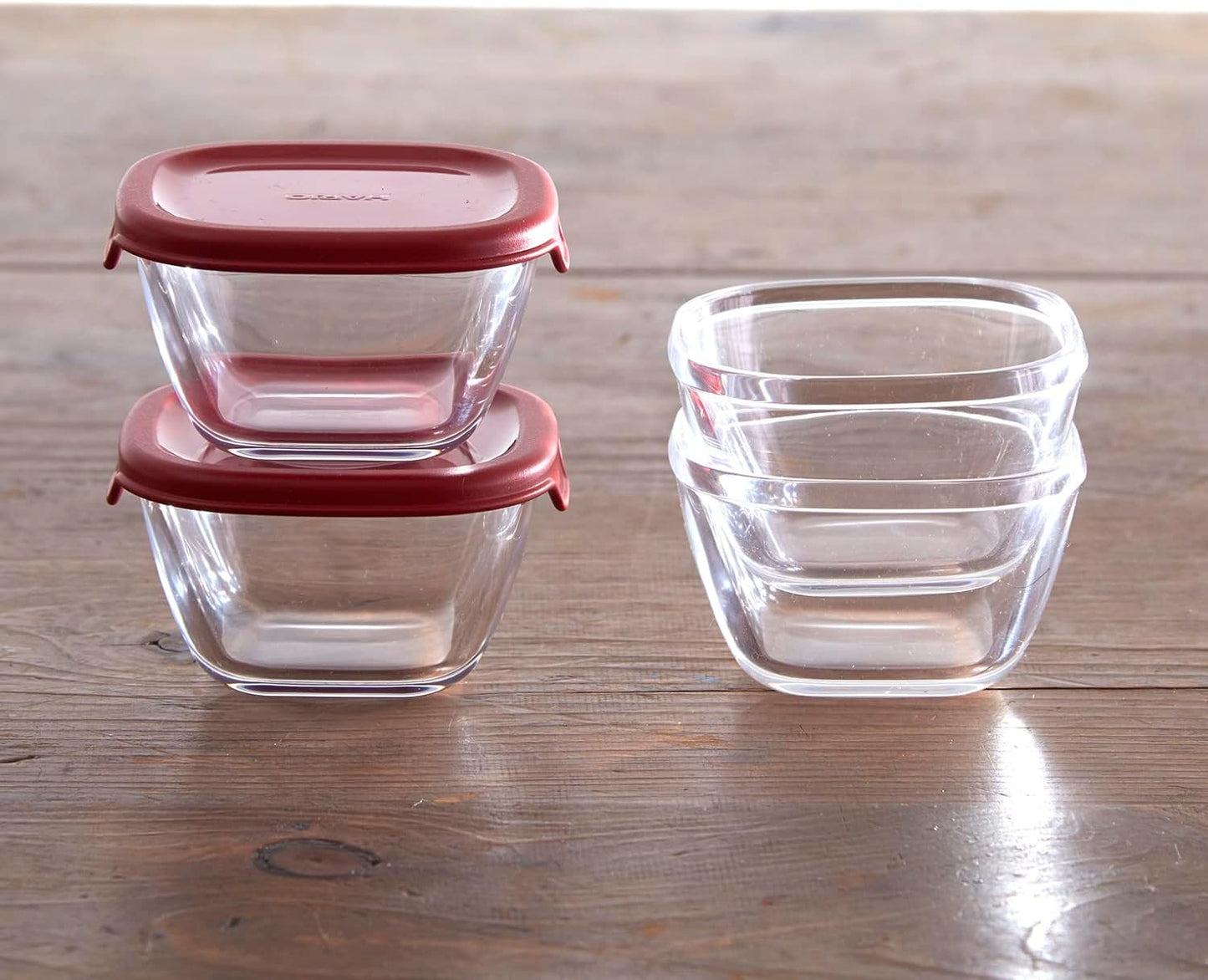 HARIO MKK-2012-R Heat Resistant Glass Storage Container, Red, 3.7 fl oz (110 ml), Made in Japan, Oven, Microwave, Dishwasher Safe, Tableware, Convenient Storage, Pack of 4