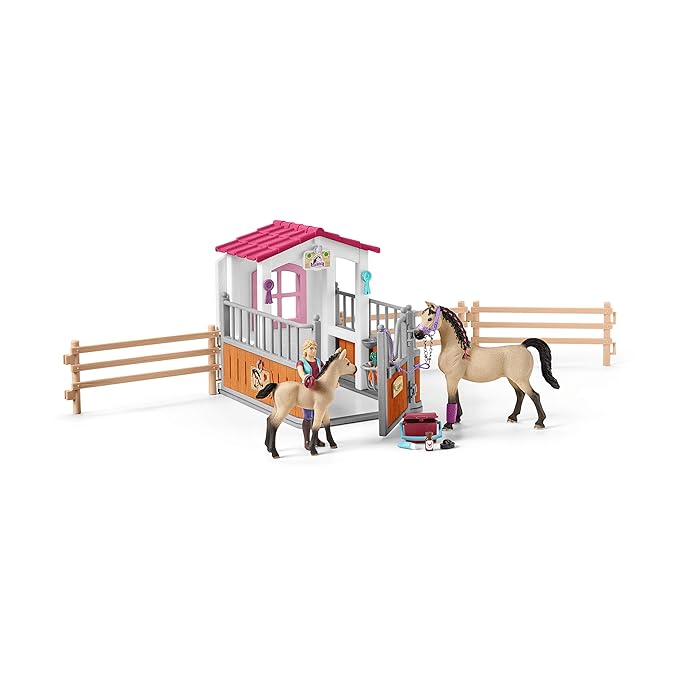 Schleich Horse Club Stall with Arabian Horses & Groomer Toy Figure