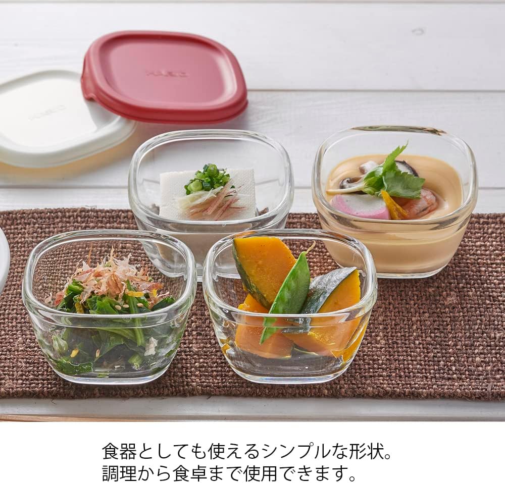 HARIO MKK-2012-OW Heat Resistant Glass Storage Container, White, 3.7 fl oz (110 ml), Made in Japan, Oven, Microwave, Dishwasher Safe, Tableware, Convenient Storage, Pack of 4