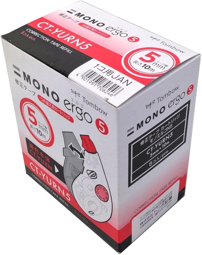 Tombow CT-YURN5-5P Pencil Correction Tape Mono Ergo N Cartridge 5mm 5mm