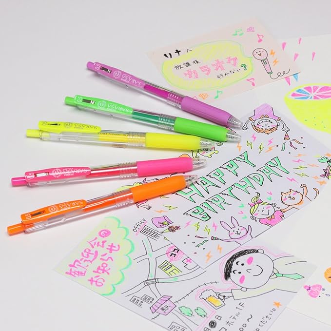 Zebra Technologies Sarasa Clip Ballpoint Pen, 5 Neon Colors Set, 0.5mm (JJ15-5C-NO)