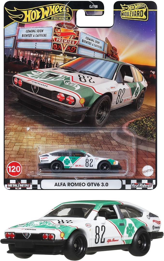 Hot Wheels JBL16 Boulevard Alfa Romeo GTV6 3.0 Vehicle Toy, Mini Car, 3 Years Old and Up, Green