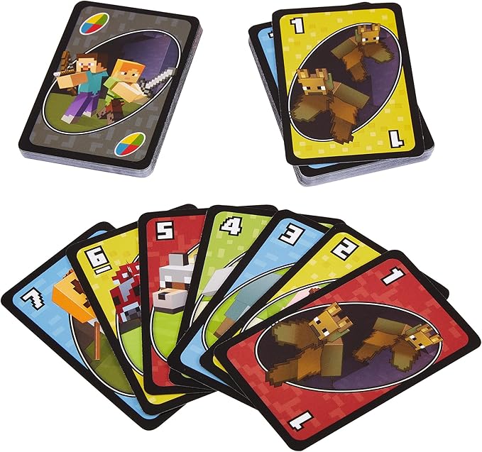 Mattel Game UNO Minecraft Game Party Supplies Educational Game Card Game 112 Cards 2-10 Players Ages 7 and Up Green FPD61