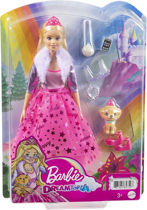Barbie Princess Adventure Barbie GML76 (Includes Accessories, Pet Accessories), Dress Up Doll Care Set