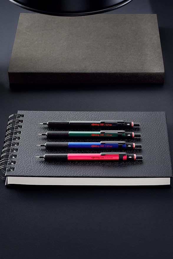 Rotring 0.5mm Mechanical Lead Pen Pencil Matte Green ABS Plastic Body Hexagonal Body Non-Slip Textured Metal Grip Click Mechanism 500 Series Lead Indicator Ideal for Technical Drawing