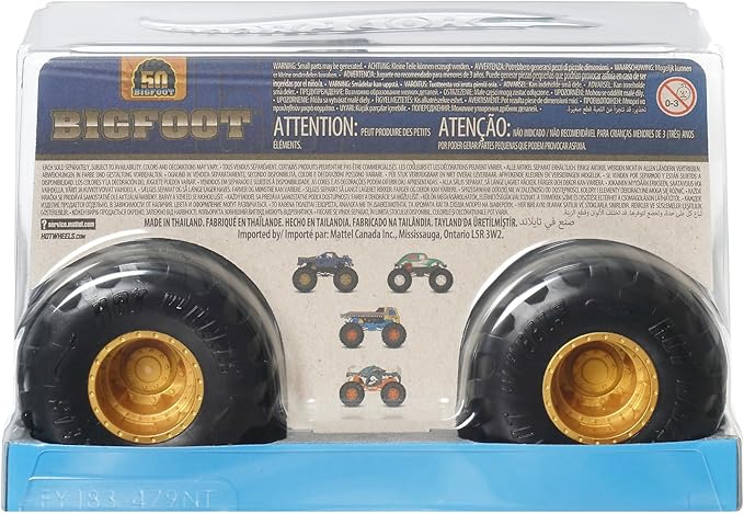 Hot Wheels JCC91 Monster Truck, Big Size, Bigfoot (50th Anniversary), Ride on Toy, 1:24, Mini Car, 3 Years Old and Up, Blue