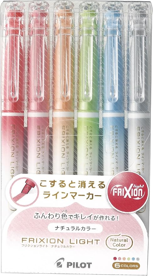 Pilot SFL60SL6CN Erasable Highlighter, Frixion Light, Natural Color, 6 Colors