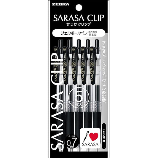 Zebra 1 X 5 Pens Sarasa Clip Gelink Ballpoint Pen 0.7Mm P-Jjb15-Bk5 Black