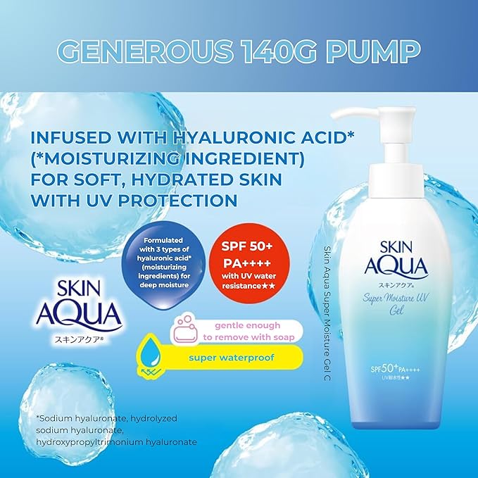Skin Aqua 50+ UV Super Moisture Gel High Capacity Pump Type Sunscreen Unscented 1 Piece (x1)