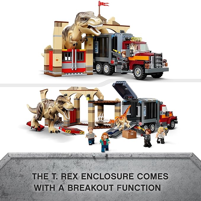 LEGO Jurassic World T. Rex & Atrociraptor Dinosaur Breakout 76948 (466 Pieces)|Multicolor