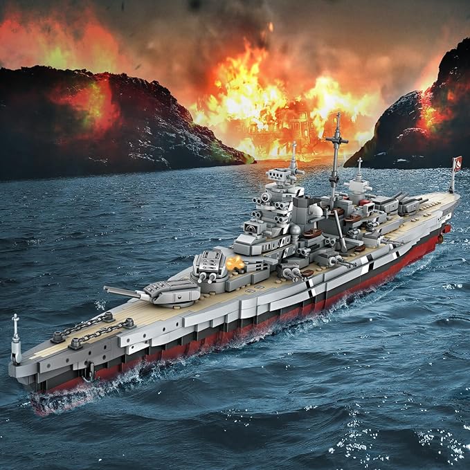 JMBricklayer Battleship Building Blocks Set 60006, Adult Building Toys, WWII Bismarck Navy Warship Ship Models, Military Building Blocks Building Toys, Birthday Christmas Gift Boys Military