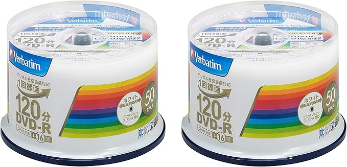 Verbatim Japan VHR12JP50V4X2 DVD-R CPRM, 120 Minutes, 100 Sheets (50 Px2) for Single Recording, White Printerable, Single Layer, 1-16x Speed, 1