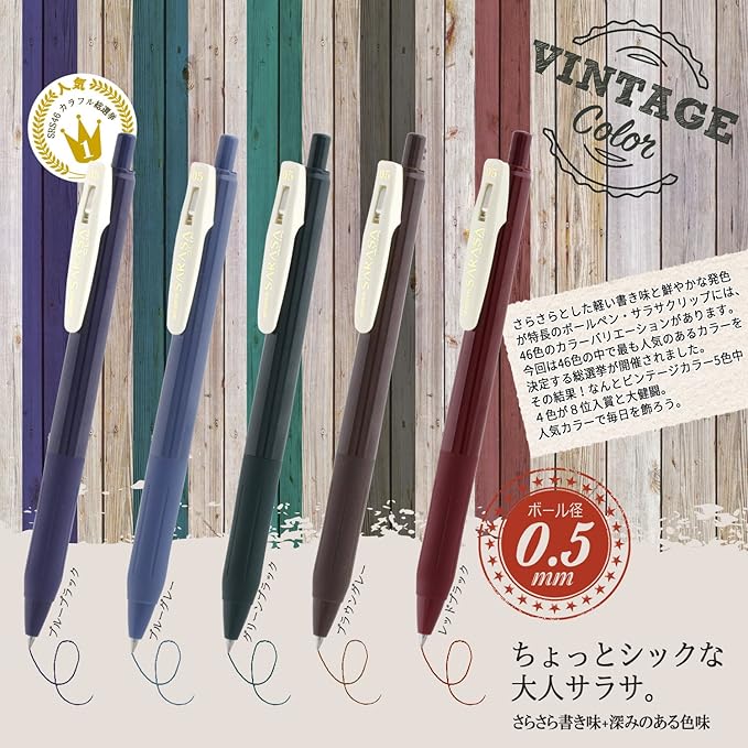 Zebra gel ball pen Sarasa clip 0.5 Vintage 5 color JJ15-5C-VI