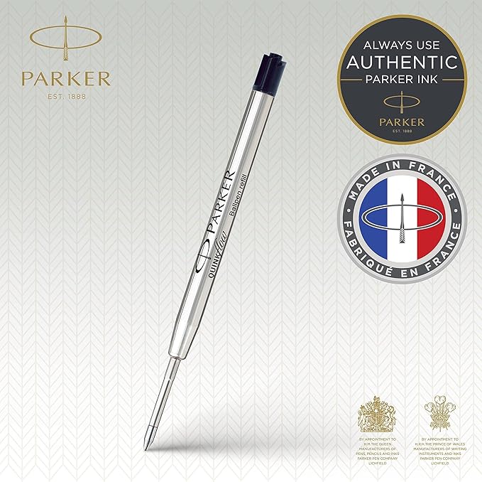 Parker 1950369 Quink Flow Ballpoint Pen Refill, Black, Single Pack, Black, M Medium, 0.04 inches (1.0 mm), Oil-based, Ballpoint Refill