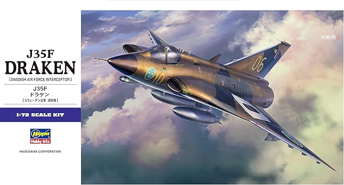 Hasegawa 1/72 Swedish Air Force J35F Draken Plastic Model E48