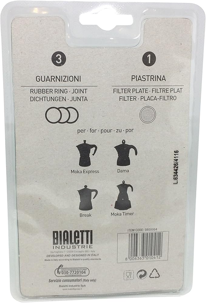 Bialetti 6-cup replacement gasket and filter set (3 gaskets, 1 filter)