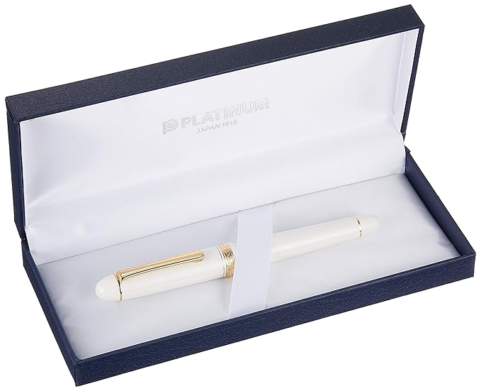 Platinum, Fountain Pen - #3776 Century gold trim Chenonceay White (SOFT FINE).