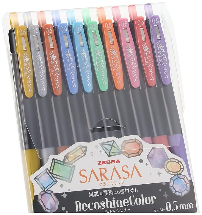 Zebra JJ15-10C-SH Gel Ballpoint Pen, Sarasa Clip, 0.5mm, Deco Shine Color, Set of 10 Colors