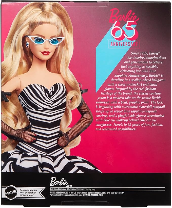 Barbie 65th Anniversary Doll Blonde Barbie Doll House Signature Black Dress Up Doll 6 Years Old Black HRM58