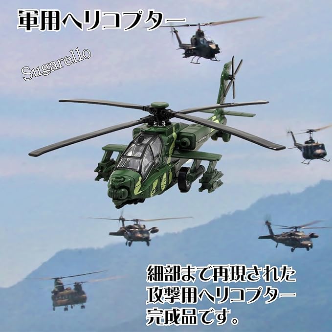 Sugarello Helicopter Fighter Jet with LED Light and Sound, Helicopter Toy, Air Force, Helicopter, Self-Defense Forces Collection, Present for Boys, 1/32