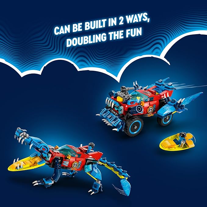 LEGO 71458 DREAMZzz Crocodile Car, 2-in-1 Set as Monster Truck or Crocodile Toy Car, with Mini Figures Cooper, Jayden and Night Hunter, Creative Gift for Children from 8 Years