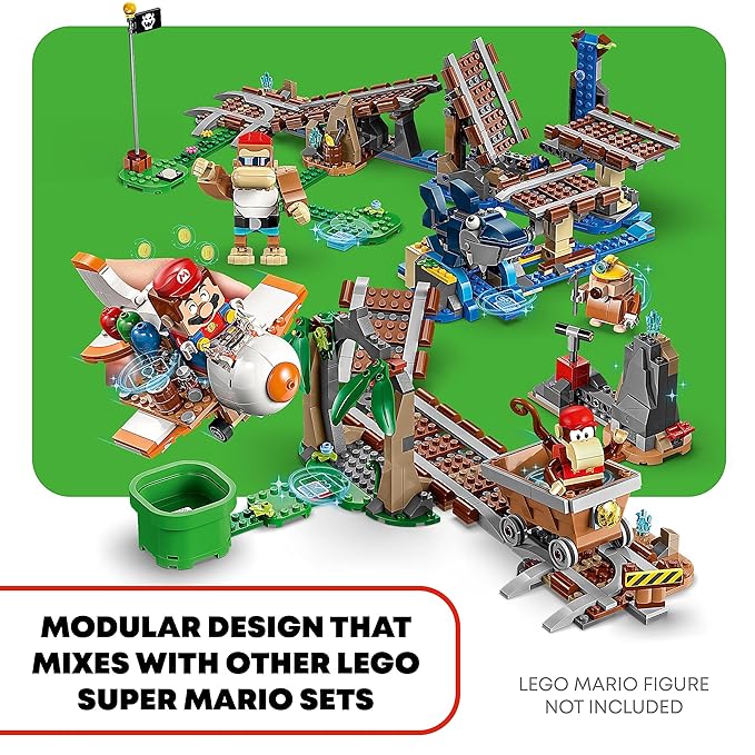 LEGO Super Mario Diddy Kong's Mine Cart Ride Expansion Set 71425, Collectible Building Toy with Brick Built Funky Kong Figure, Super Mario Gift Set for Kids Ages 8-10 to Combine with a Starter Course