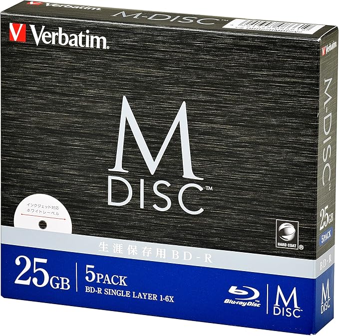 Verbatim DBR50RMDP5V2 M-DISC BD-R DL Long-term Storage, Single Recording, 1-6x Speed, 50 GB, 5 Sheets, White Label, Blu-ray Disc