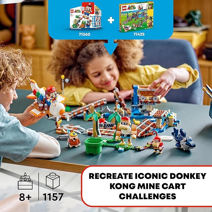 LEGO Super Mario Diddy Kong's Mine Cart Ride Expansion Set 71425, Collectible Building Toy with Brick Built Funky Kong Figure, Super Mario Gift Set for Kids Ages 8-10 to Combine with a Starter Course