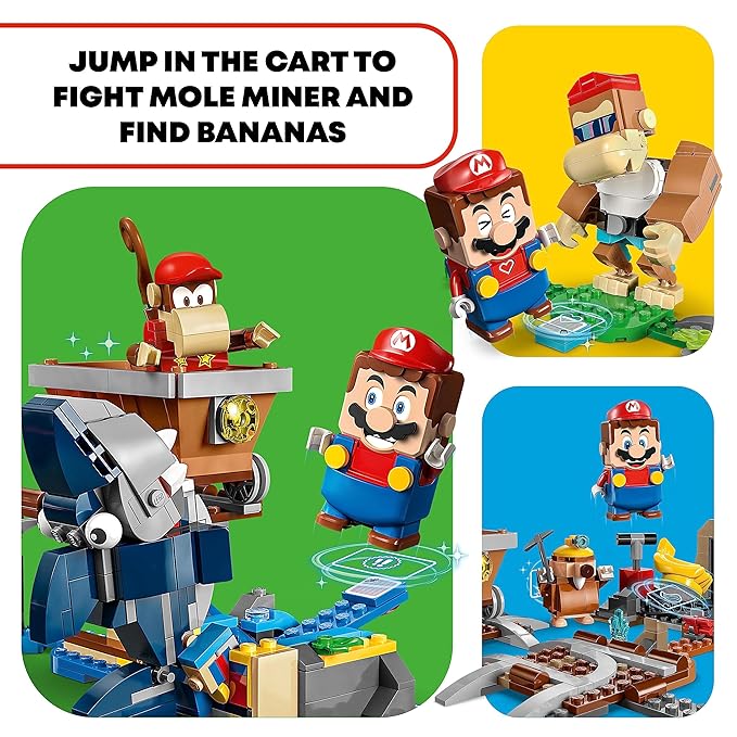 LEGO Super Mario Diddy Kong's Mine Cart Ride Expansion Set 71425, Collectible Building Toy with Brick Built Funky Kong Figure, Super Mario Gift Set for Kids Ages 8-10 to Combine with a Starter Course