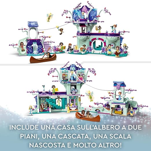 LEGO 43215 Disney The Enchanted Tree House Set of 13 Mini Dolls Including Princess Jasmine, Belle, Elsa and Anna, Christmas Gift for 7 Year Old Children, Girls, Boys, Disney 100 Toys