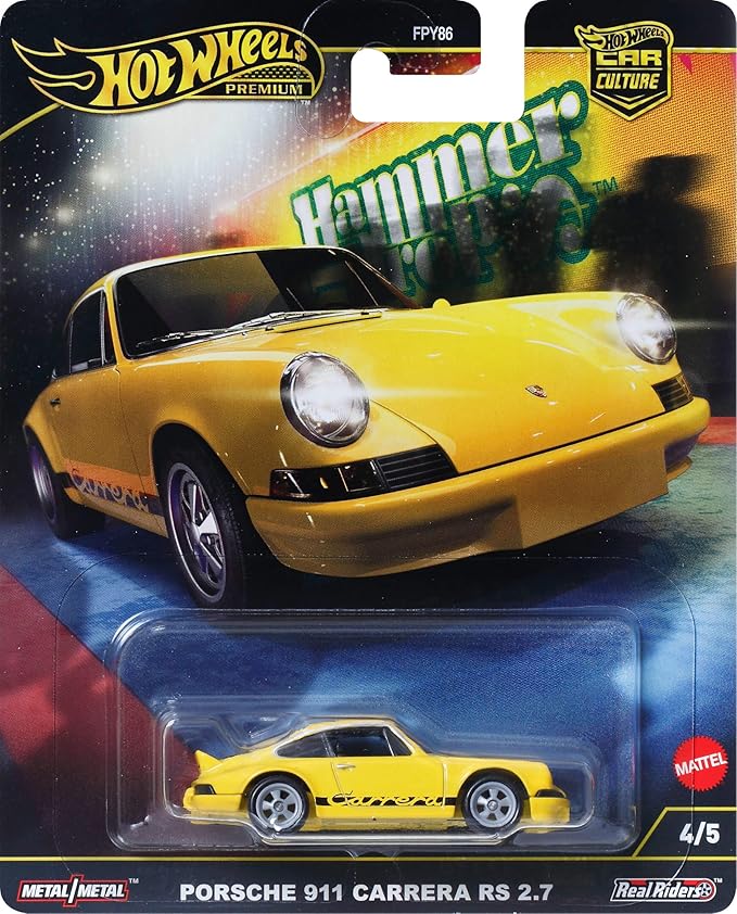 Hot Wheels HRW07 Car Culture Hammer Drop Porsche 911 Carrera RS2.7 Vehicle Toy Mini Car 3 Years Old and Up Yellow